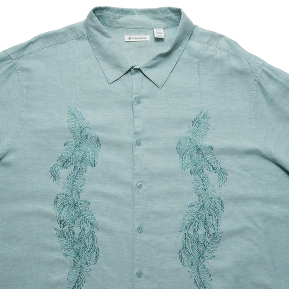 Cubavera Other - Cubavera Button Up Shirt Mens 4XLT Aqua Blue Linen Blend Embroidered Big Tall